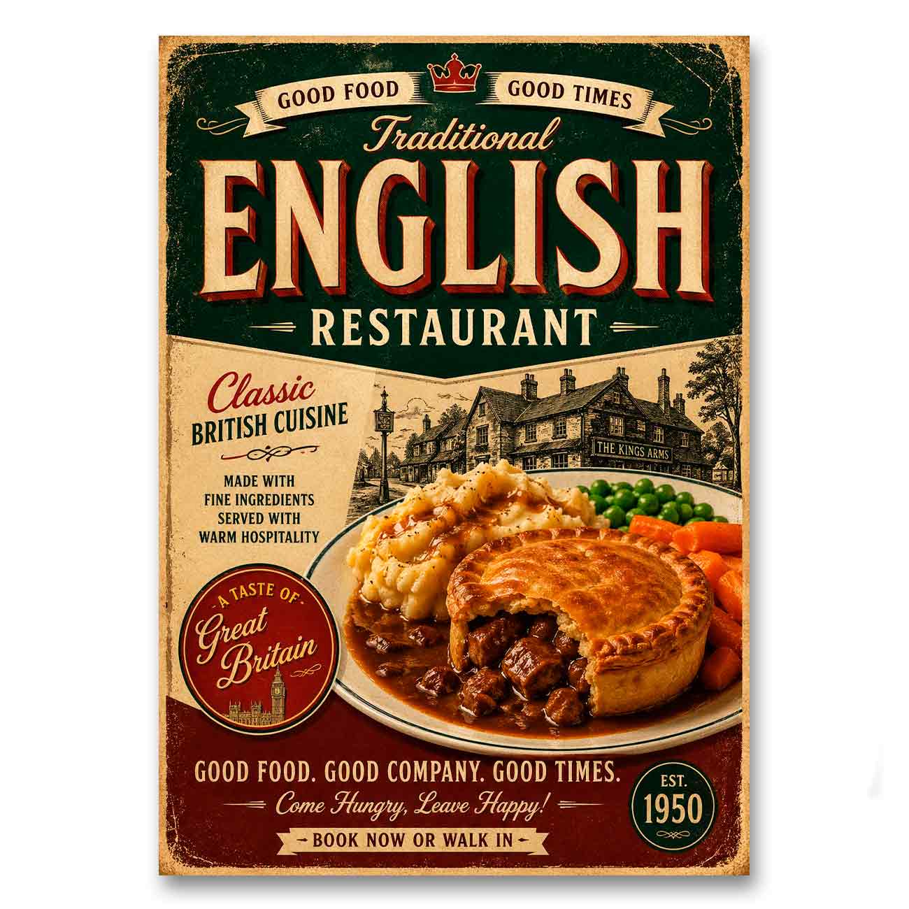 Juliste Ravintola English Restaurant LÖ 50×70 70x100a
