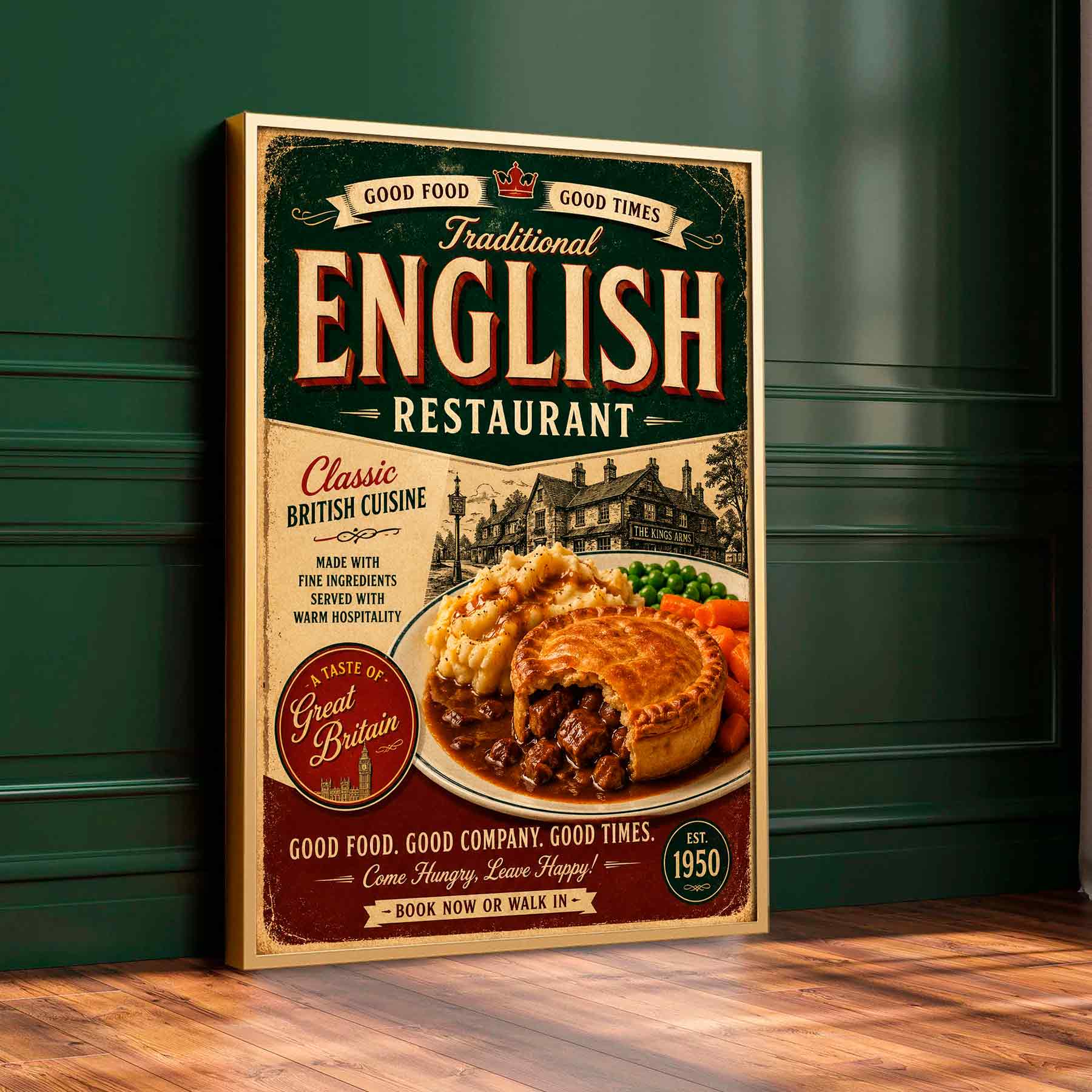 Juliste Ravintola English Restaurant LÖ 50×70 70x100aa