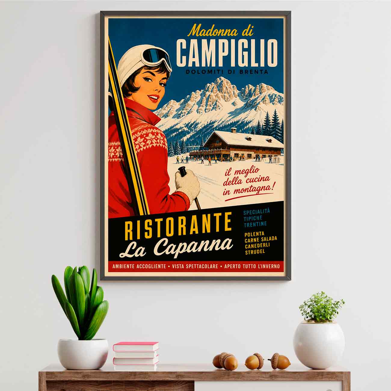 Juliste Ravintola Madonna di Campiglio LÖ 50×70 70x100aaa