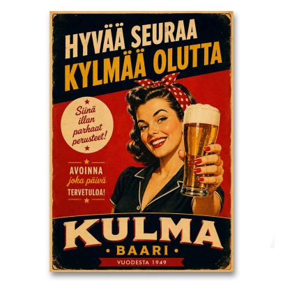 Juliste Kulma Baari - hyvää seuraa, kylmää olutta