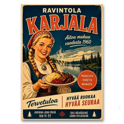 Juliste Ravintola Karjala - Hyvää ruokaa, hyvää seuraa