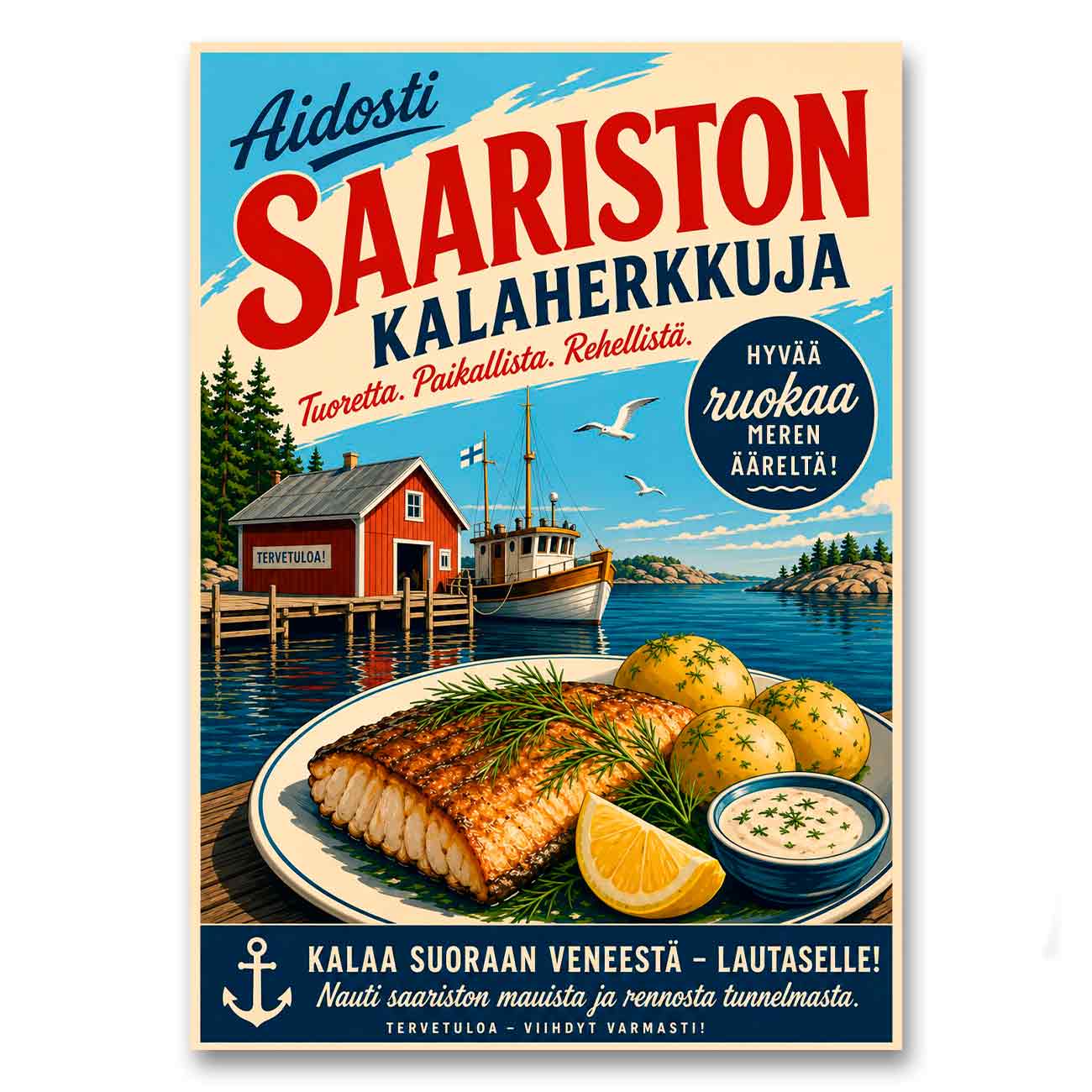 Juliste Ravintolat Saariston kalaherkkuja LÖ 50x70a