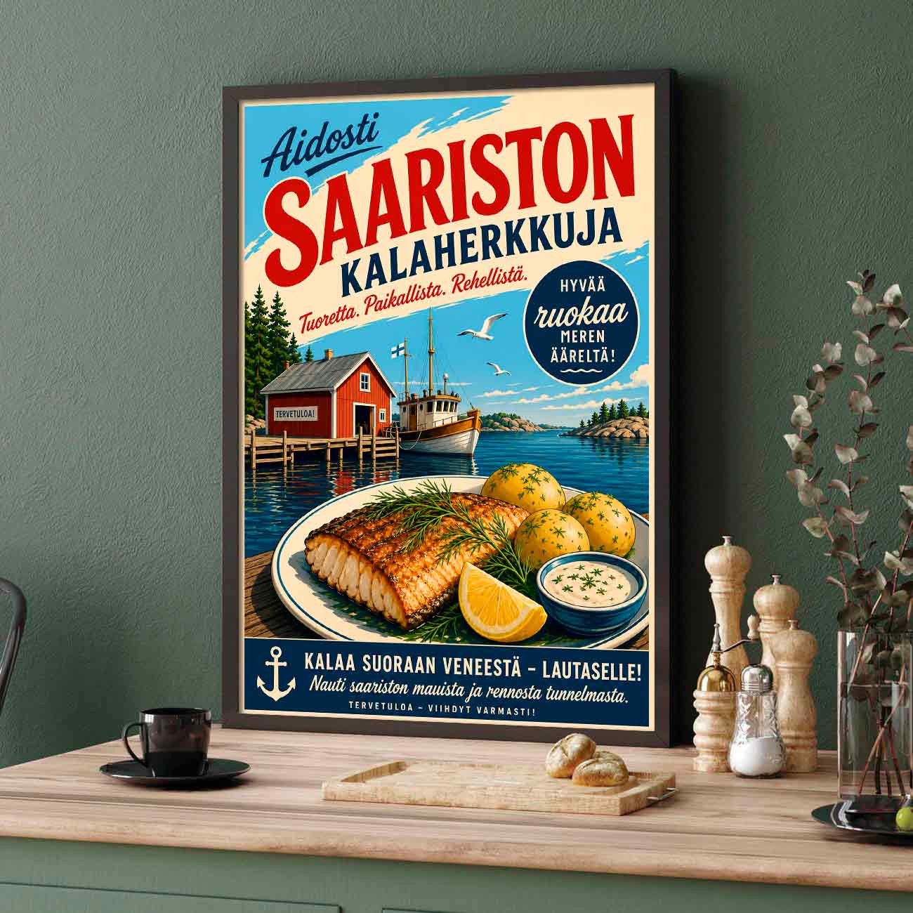 Juliste Ravintolat Saariston kalaherkkuja LÖ 50x70aa