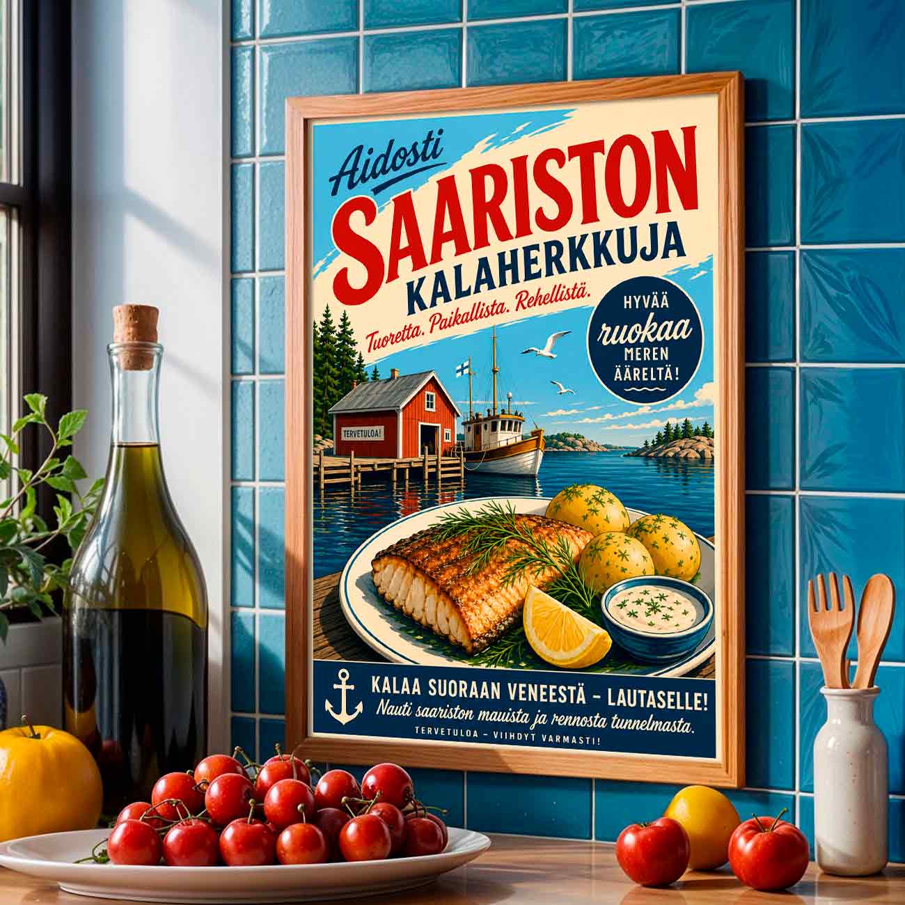Juliste Ravintolat Saariston kalaherkkuja LÖ 50x70aaa