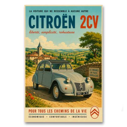 Juliste Citroën 2CV - Liberté, simplicité, robustesse