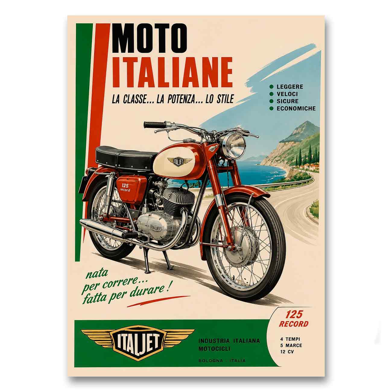 Juliste autot Italia moottoripyörä LÖ 50×70 70×100-1a
