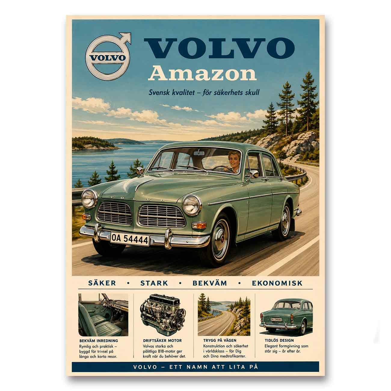 Juliste Volvo Amazon – Svensk kvalitet – för säkerhets skull