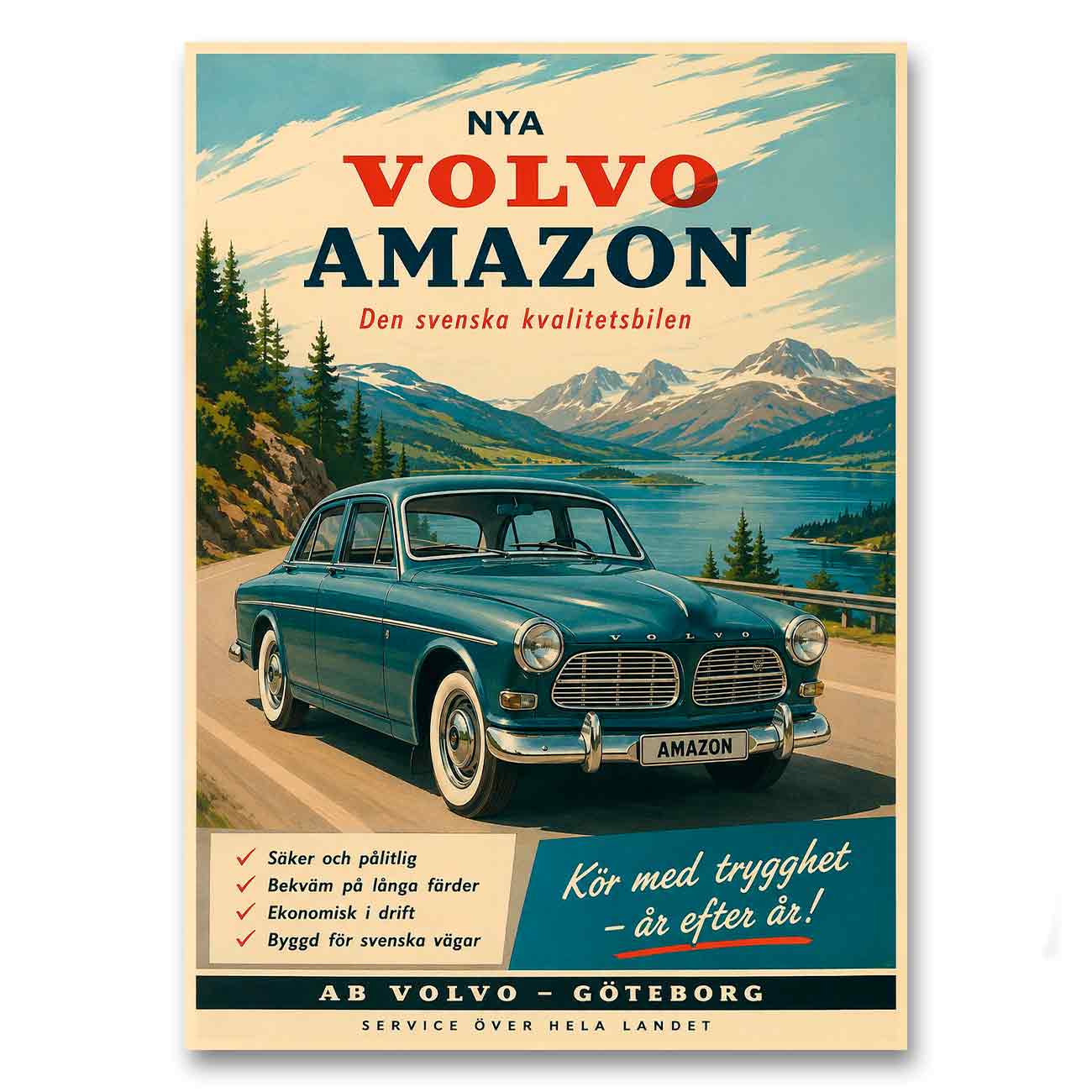 Juliste Volvo Amazon – Den svenska kvalitetsbilen
