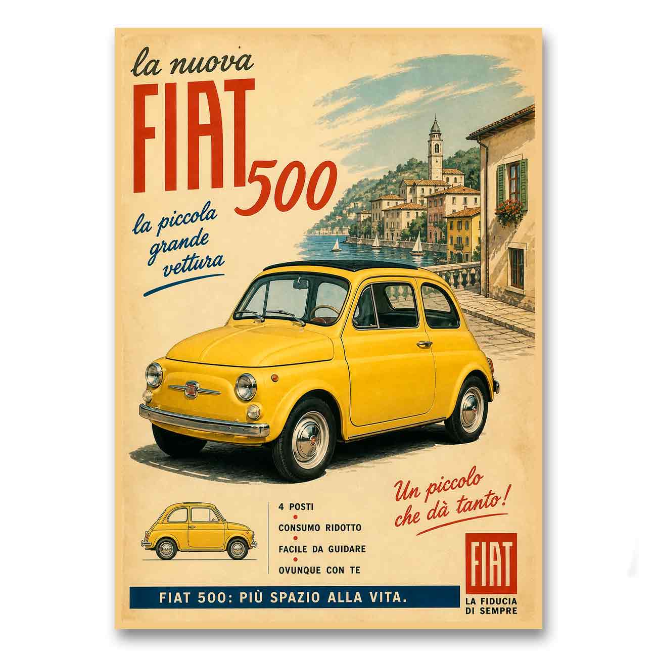 Juliste autot fiat 500 lö 50×70 70x100a