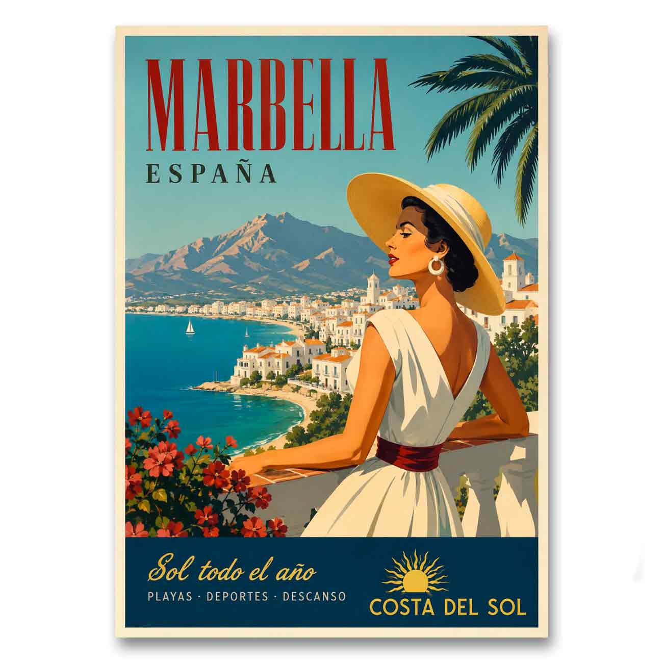 Juliste matkailu Espanja Costa del Sol LÖ 50×70 70×100-8a