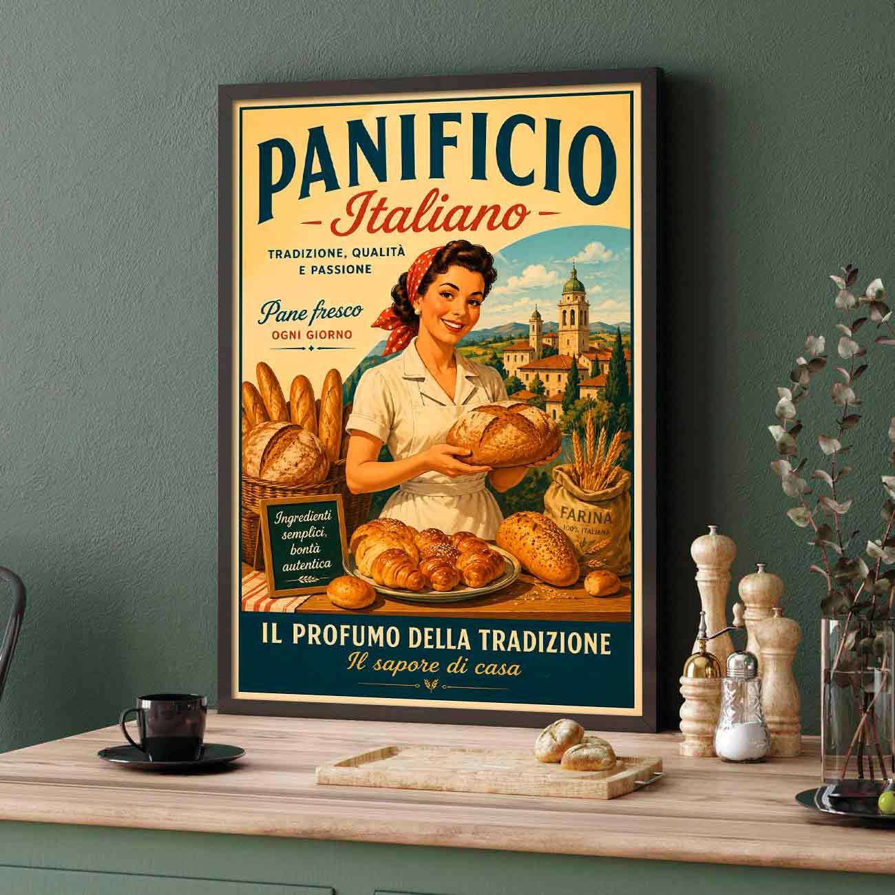 Juliste ruoka ja juomat italia leipomo LÖ 40×60 50×75-1aa