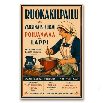 Juliste Ruokakilpailu Pohjanmaa Varsinais-Suomi Lappi 1936
