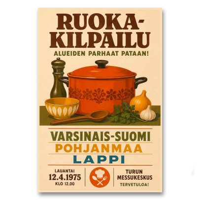 Juliste Ruokakilpailu Pohjanmaa Varsinais-Suomi Lappi 1975