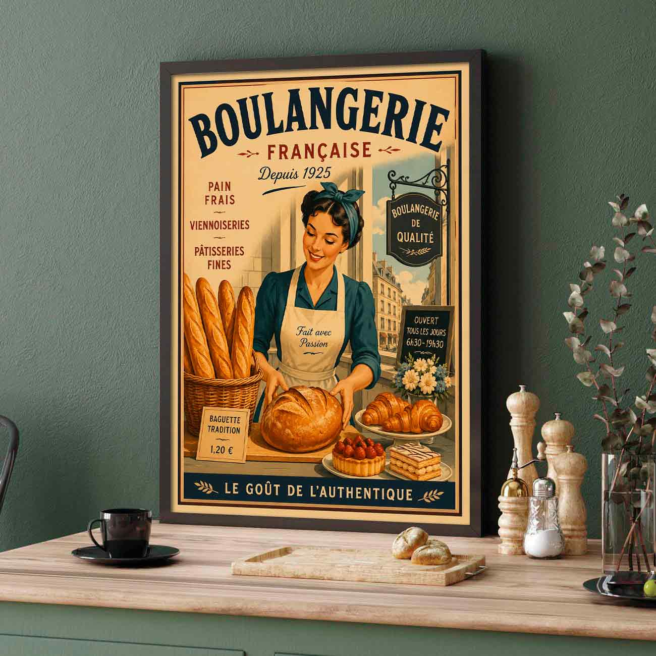 Juliste ruoka ja juomat ranska leipomo LÖ 40×55 50×70-1aa
