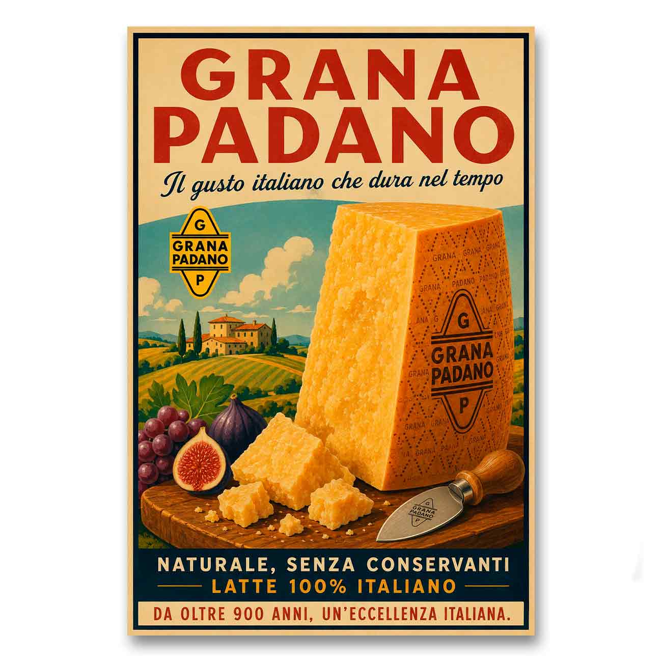 Juliste ruoka juomat juustot grana padano LÖ 40×60 50×75-3a