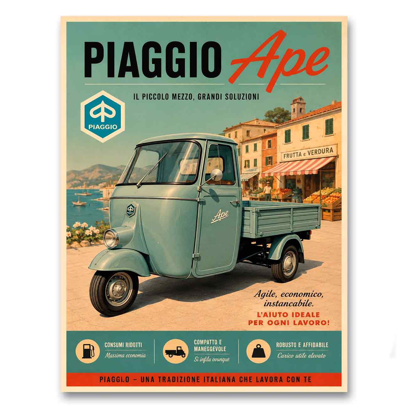 Juliste skootterit Piaggio Ape 1 LÖ 50x70a