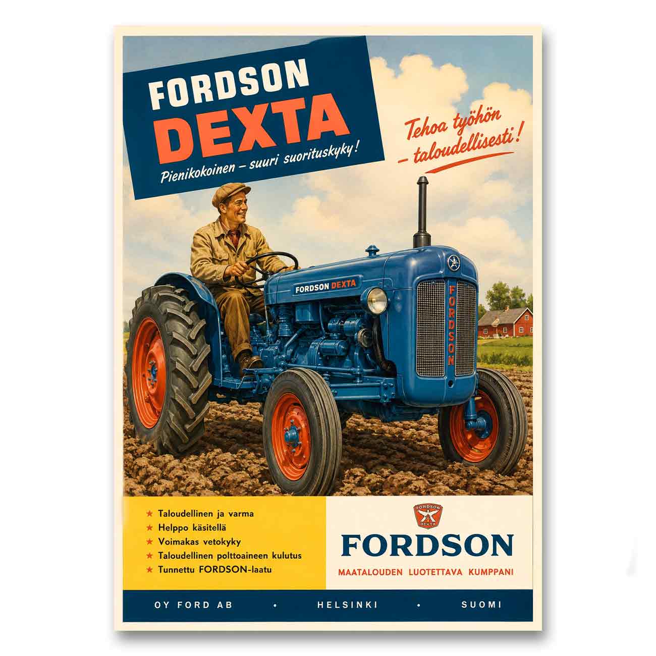 Juliste traktorit Fordson Dexta LÖ 40×55 50×70-2a