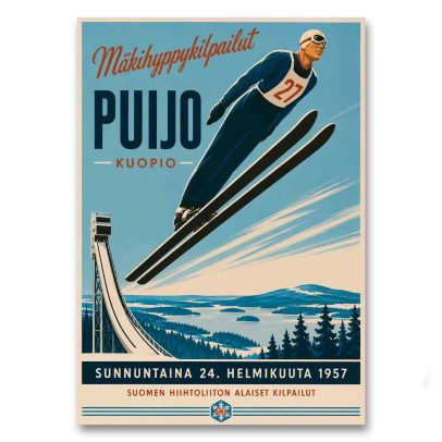 Juliste Mäkihyppykilpailut Puijo Kuopio 1957