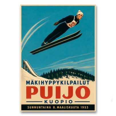 Juliste Mäkihyppykilpailut Puijo Kuopio 1953