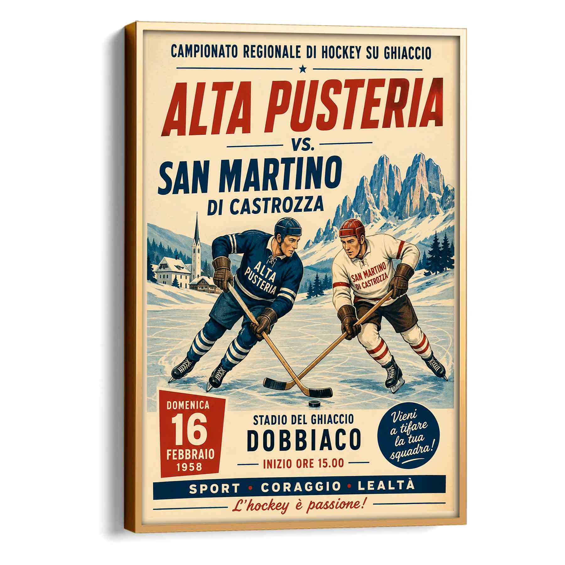 Juliste urheilu jääkiekko Italia Alta Pusteria vs San Martino di Castrozza LÖ 50×70 70x100aa