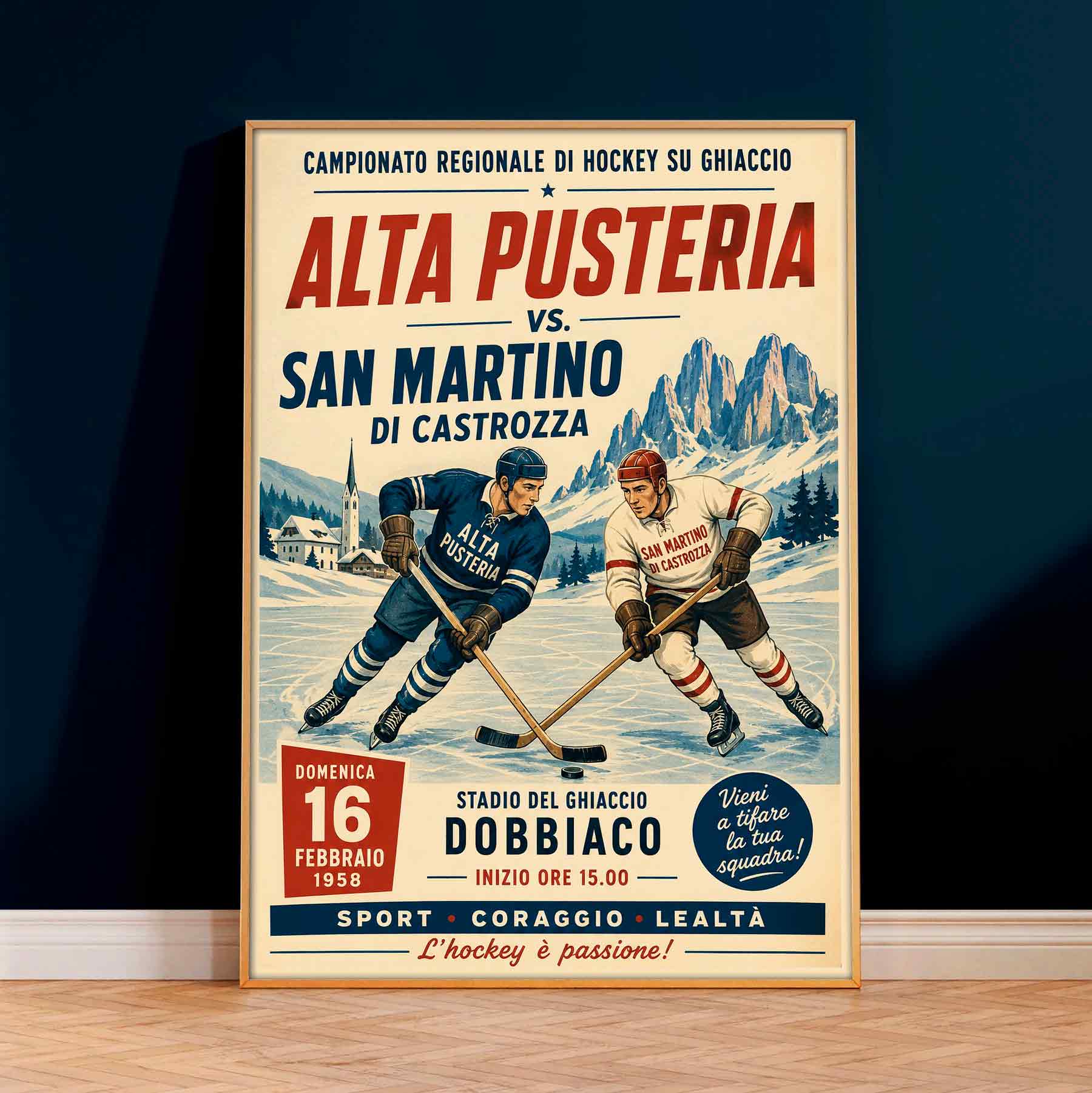 Juliste urheilu jääkiekko Italia Alta Pusteria vs San Martino di Castrozza LÖ 50×70 70x100aaa