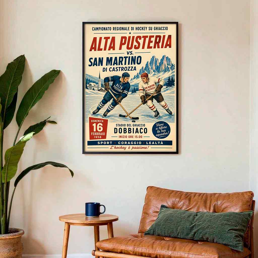 Juliste urheilu jääkiekko Italia Alta Pusteria vs San Martino di Castrozza LÖ 50×70 70x100aaaa