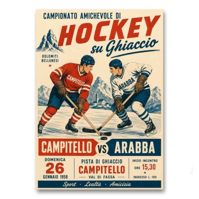 Juliste Campitello vs Arabba Hockey su Ghiaccio 1958