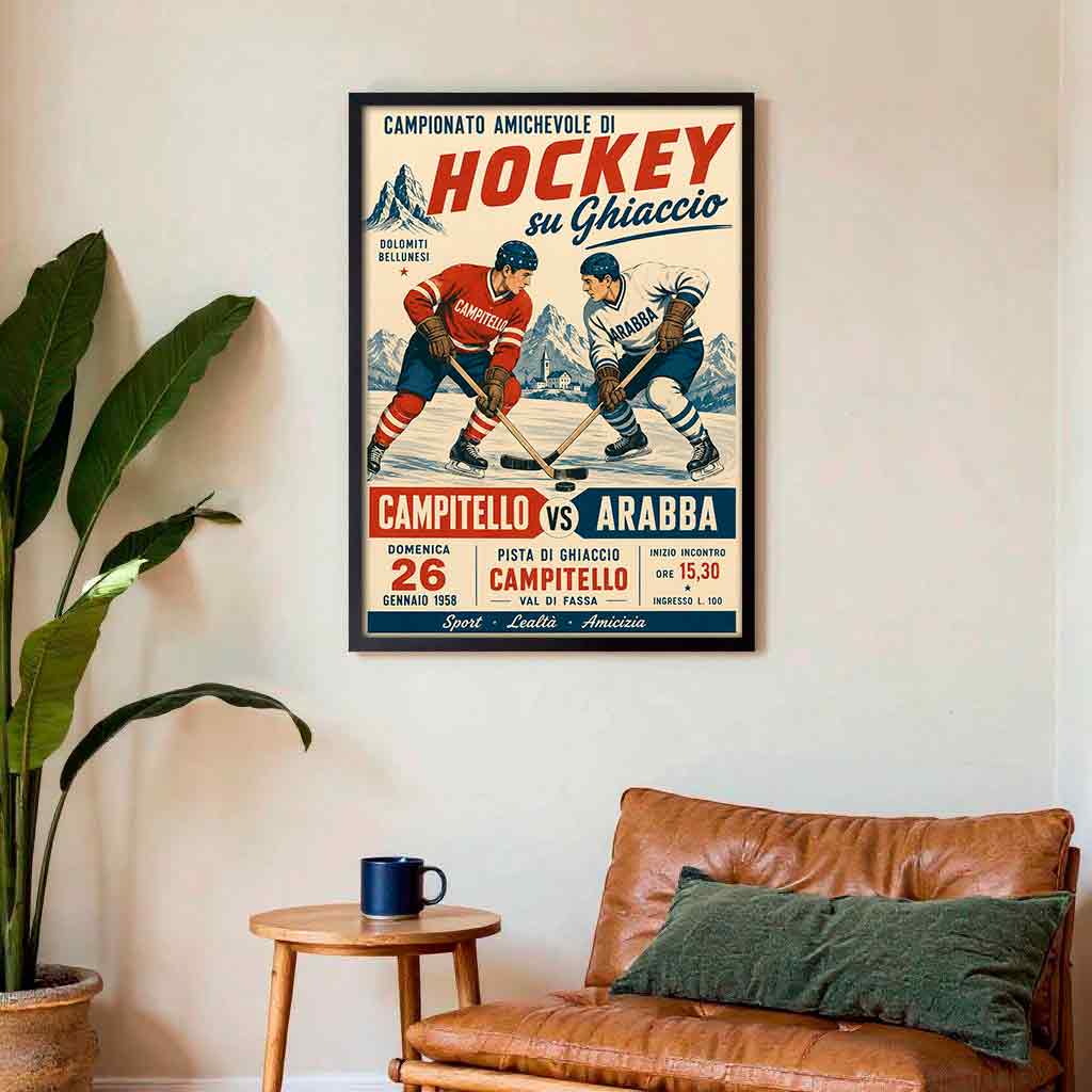 Juliste urheilu jääkiekko Italia Campitello Arabba LÖ 50×70 70x100aaaa