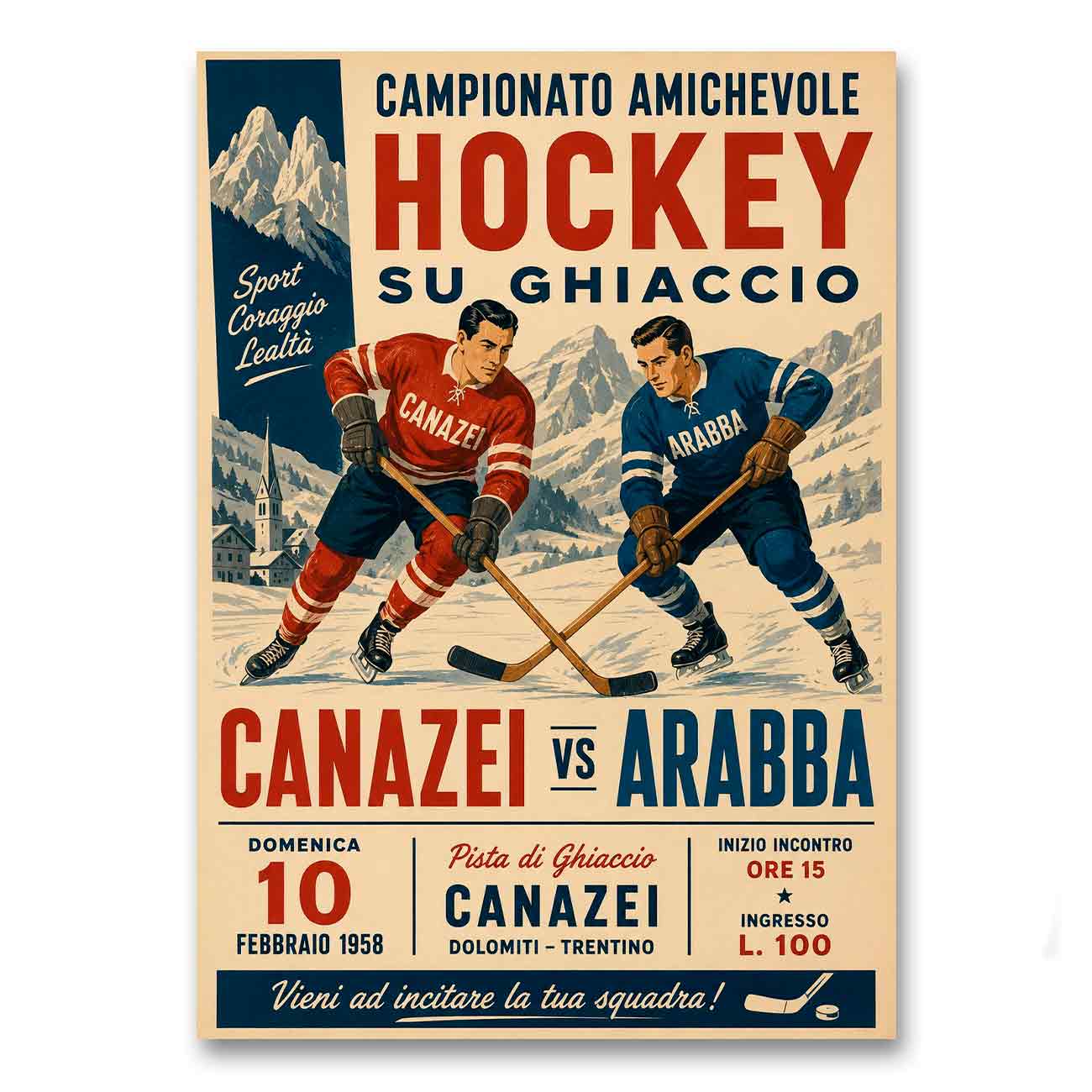 Juliste urheilu jääkiekko Italia Canazei Arabba LÖ 50×70 70x100a