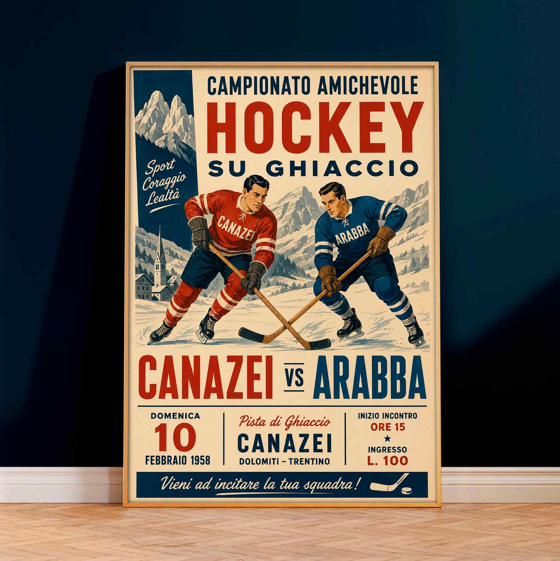 Juliste urheilu jääkiekko Italia Canazei Arabba LÖ 50×70 70x100aaa
