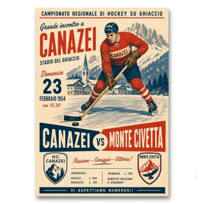 Juliste Canazei vs Monte Civetta Hockey su Ghiaccio 1954