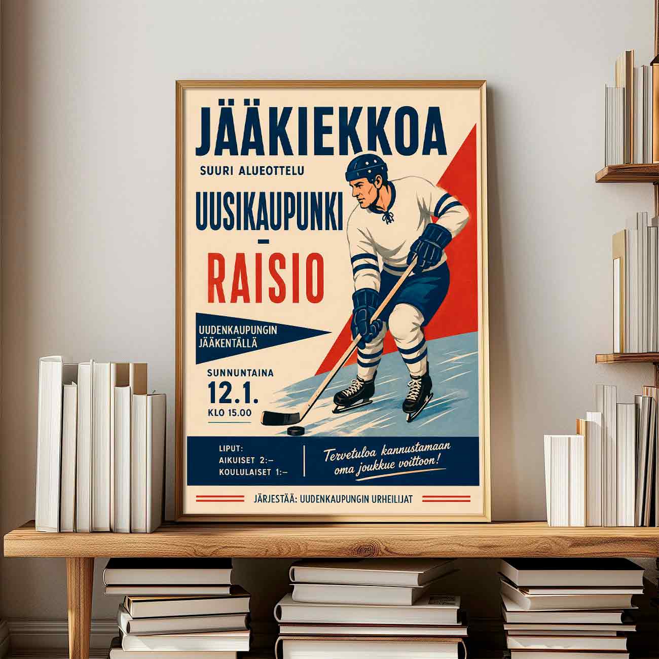 Juliste urheilu jääkiekko Suomi Uusikaupunki Raisio 3 LÖ 50×70 70x100aaa