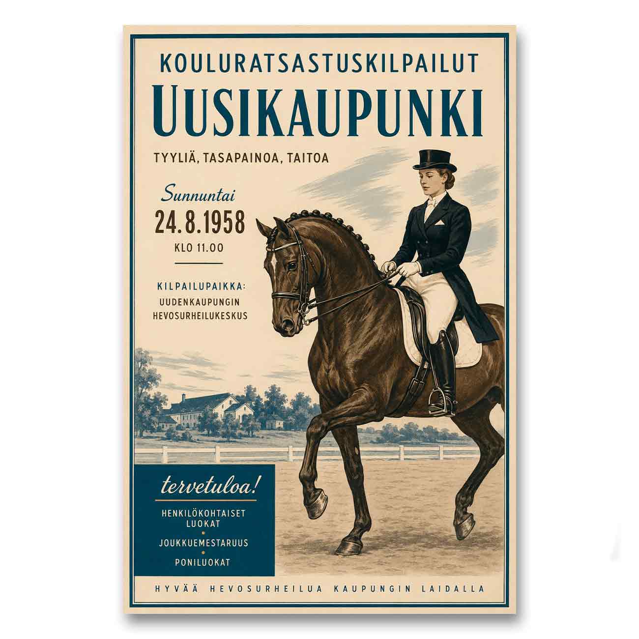 Juliste urheilu kouluratsastus Uusikaupunki 1 LÖ 50×75 70x105a