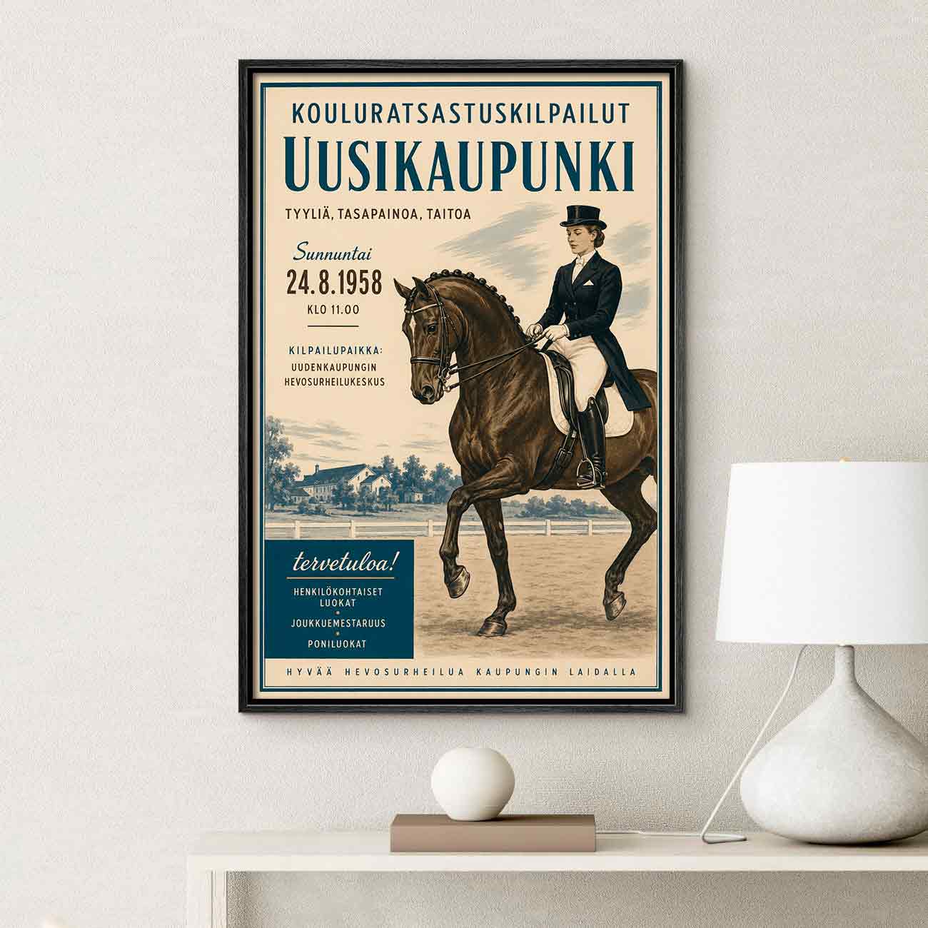 Juliste urheilu kouluratsastus Uusikaupunki 1 LÖ 50×75 70x105aa