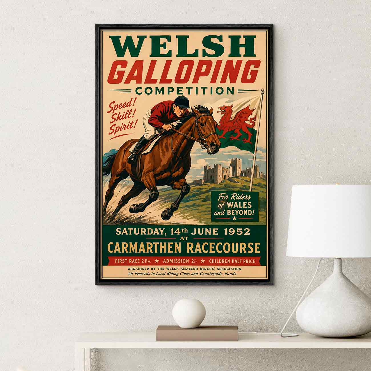 Juliste urheilu laukkakisat Wales 1 LÖ 50×75 70x105aa