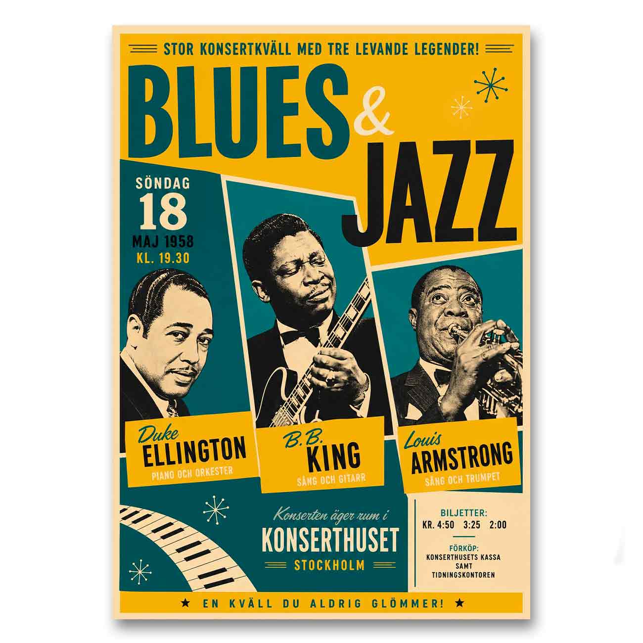 Juliste Musiikki Blues Jazz konsertti swe LÖ 50×70 70x100a