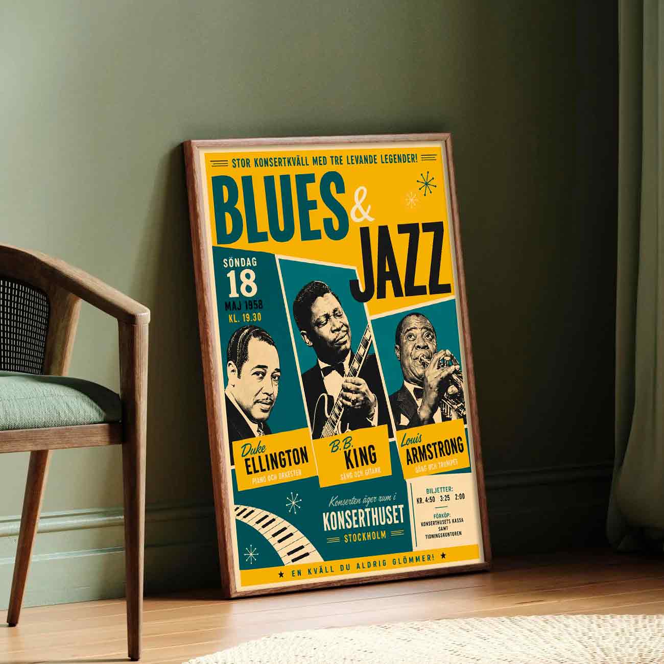 Juliste Musiikki Blues Jazz konsertti swe LÖ 50×70 70x100aa