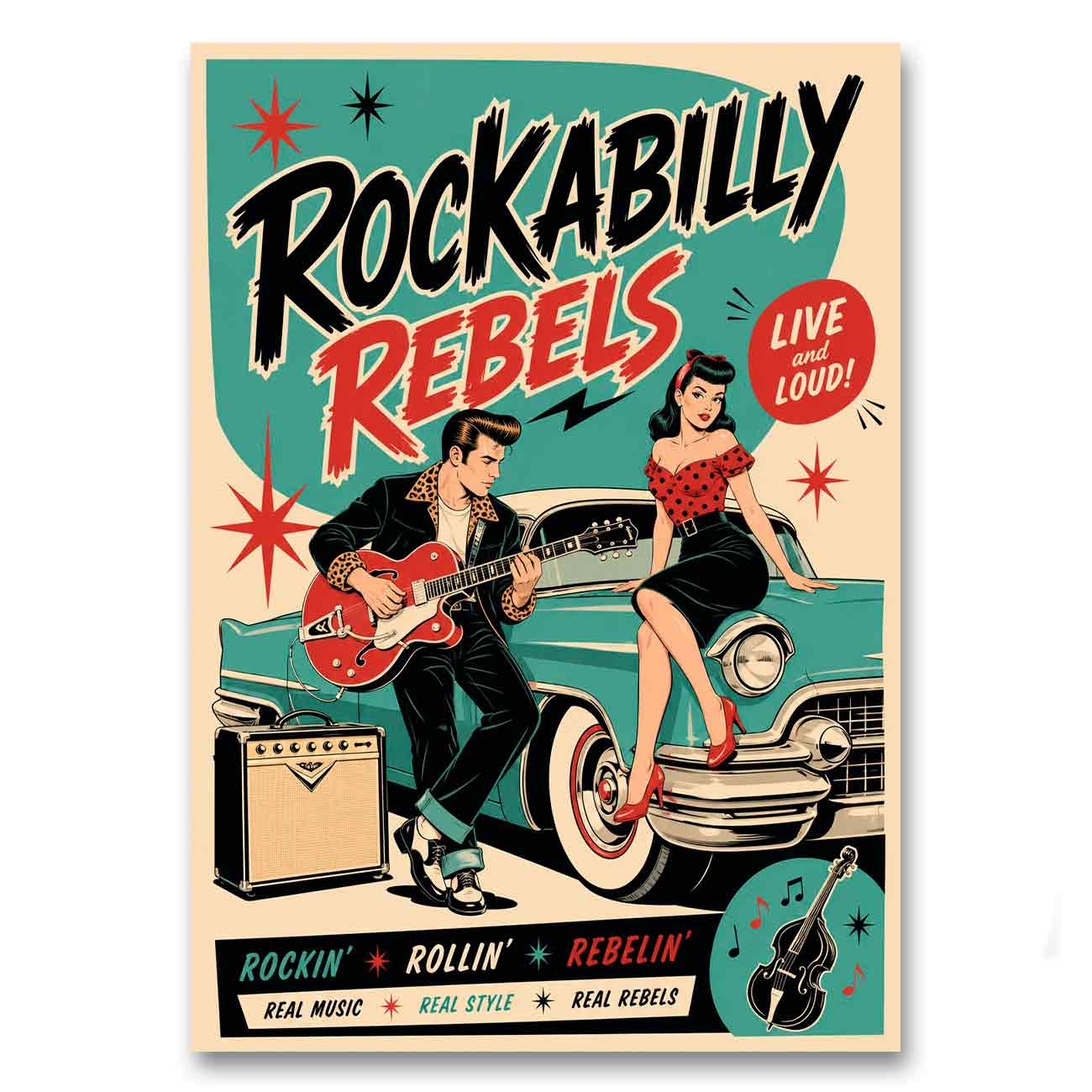 Juliste Musiikki Rockabilly Rebels 2 LÖ 50×70 70x100a