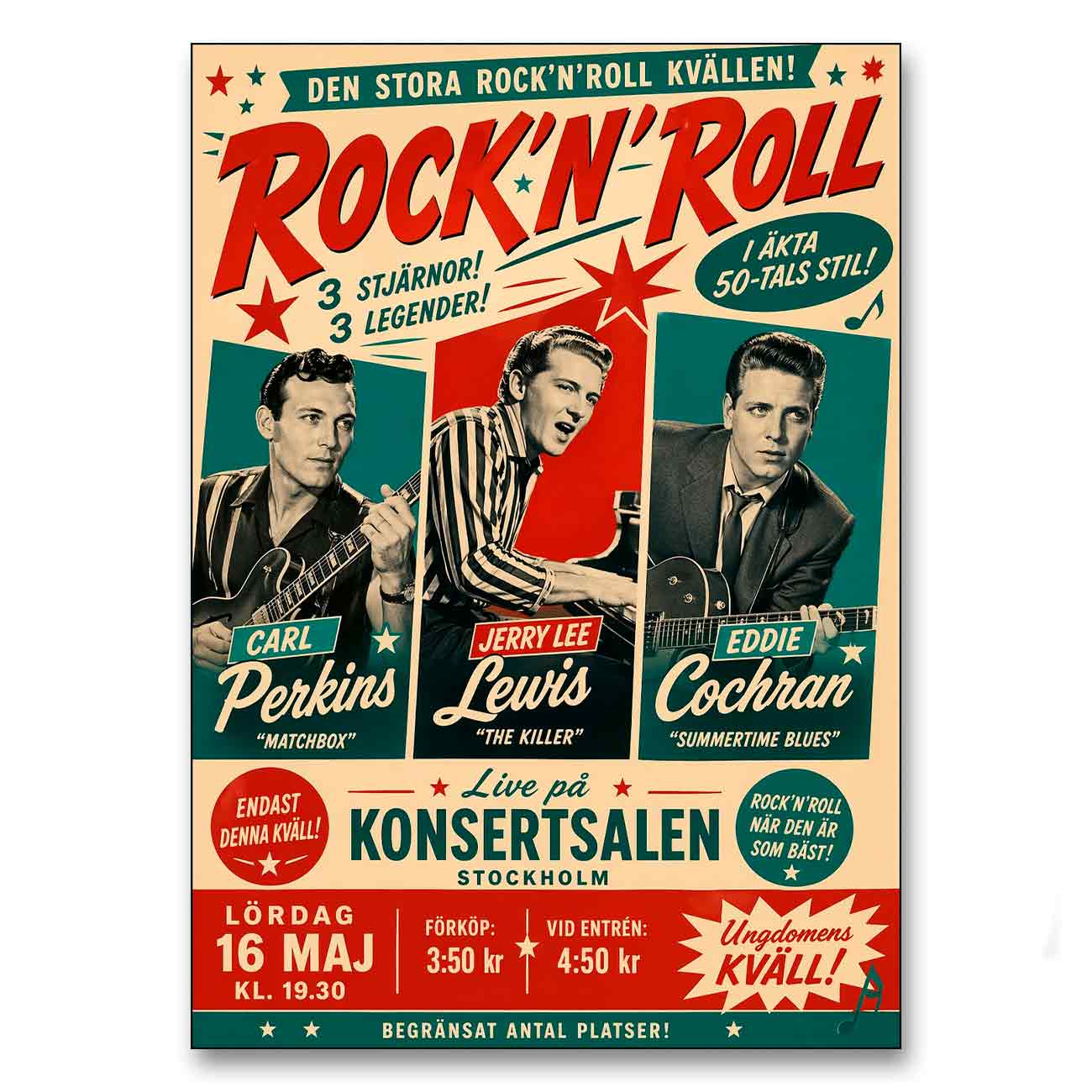 Juliste Musiikki RocknRoll Show LÖ 50×70 70x100a