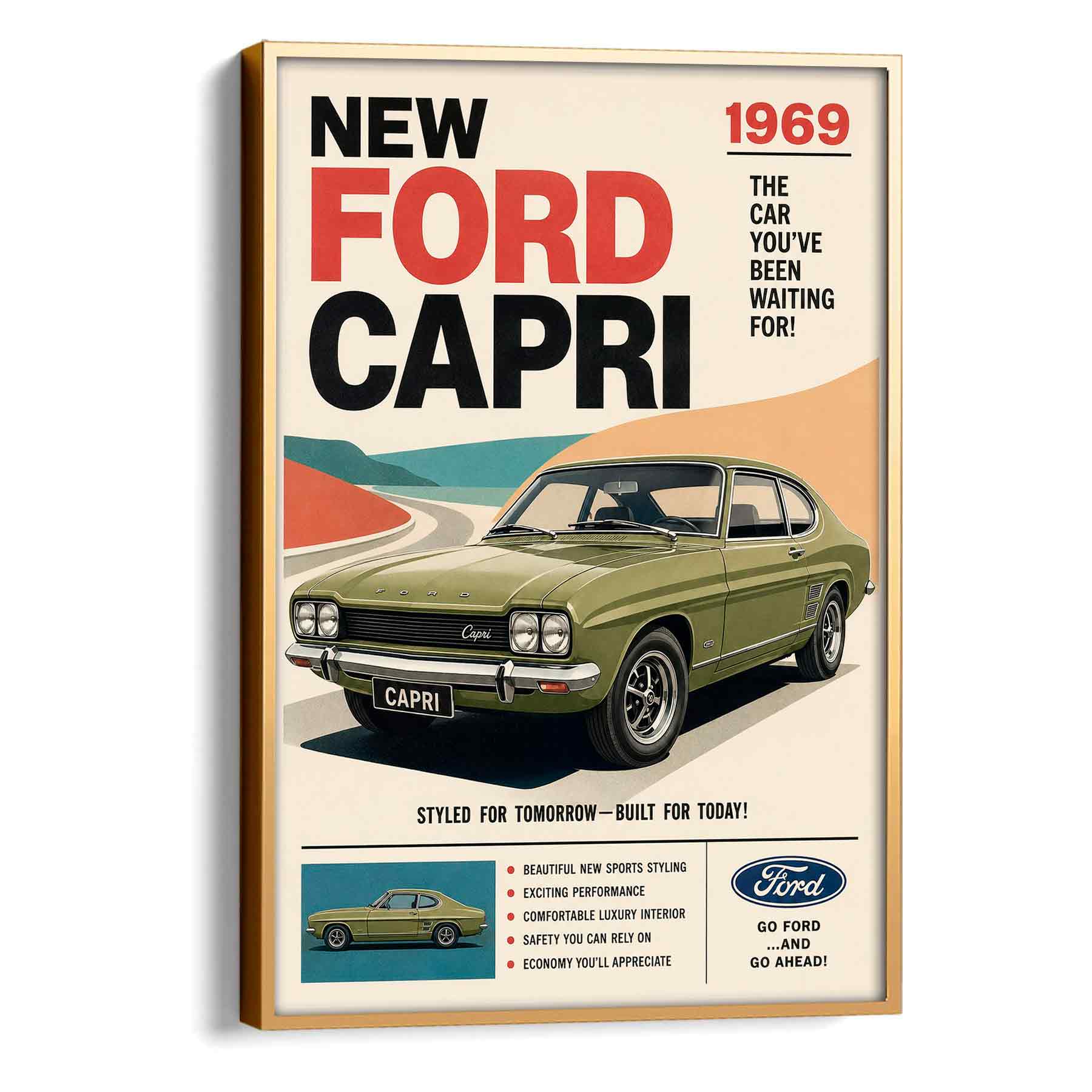 Juliste autot Ford Capri LÖ 40×55 50x70aa