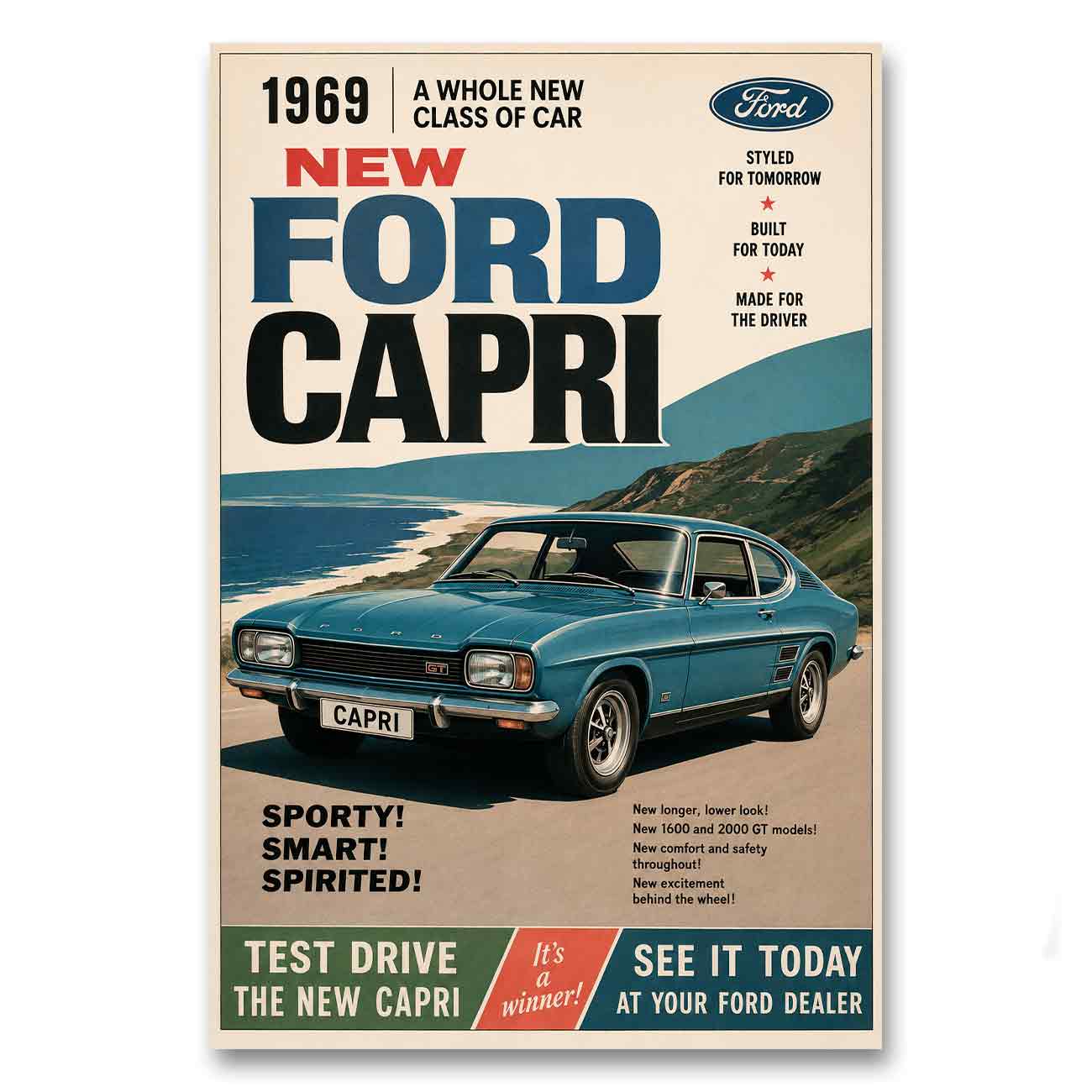 Juliste autot Ford Capri LÖ 40×60 50x75a