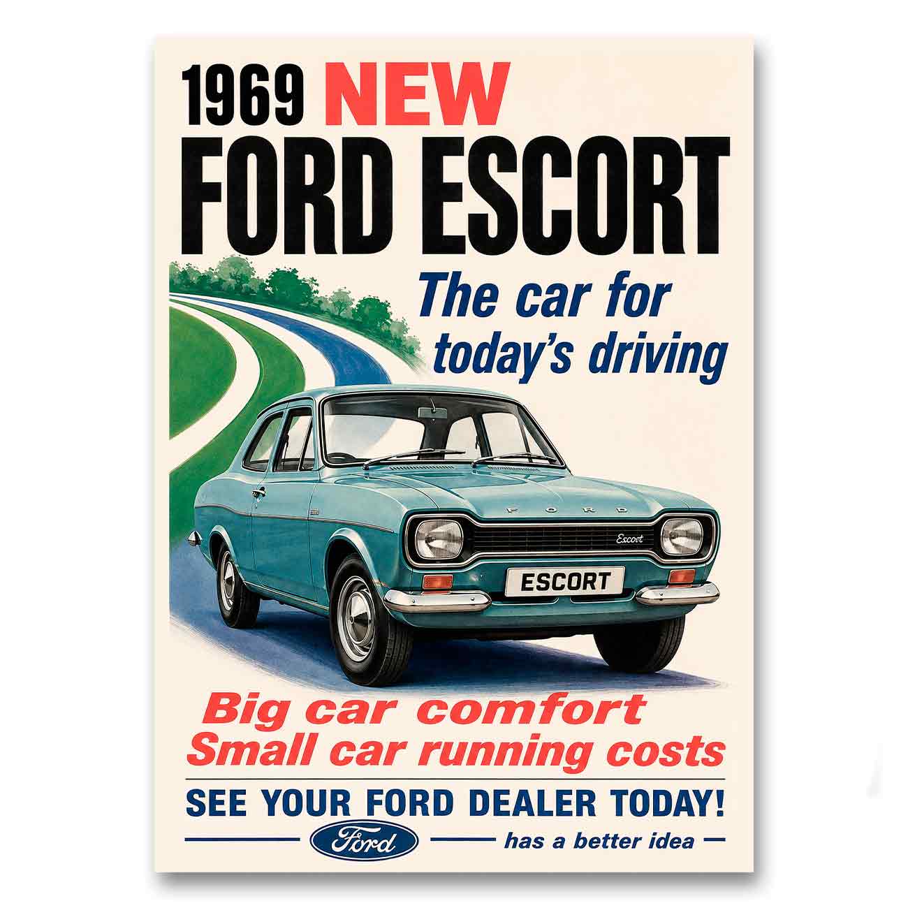 Juliste autot Ford Escort LÖ 40×55 50x70a