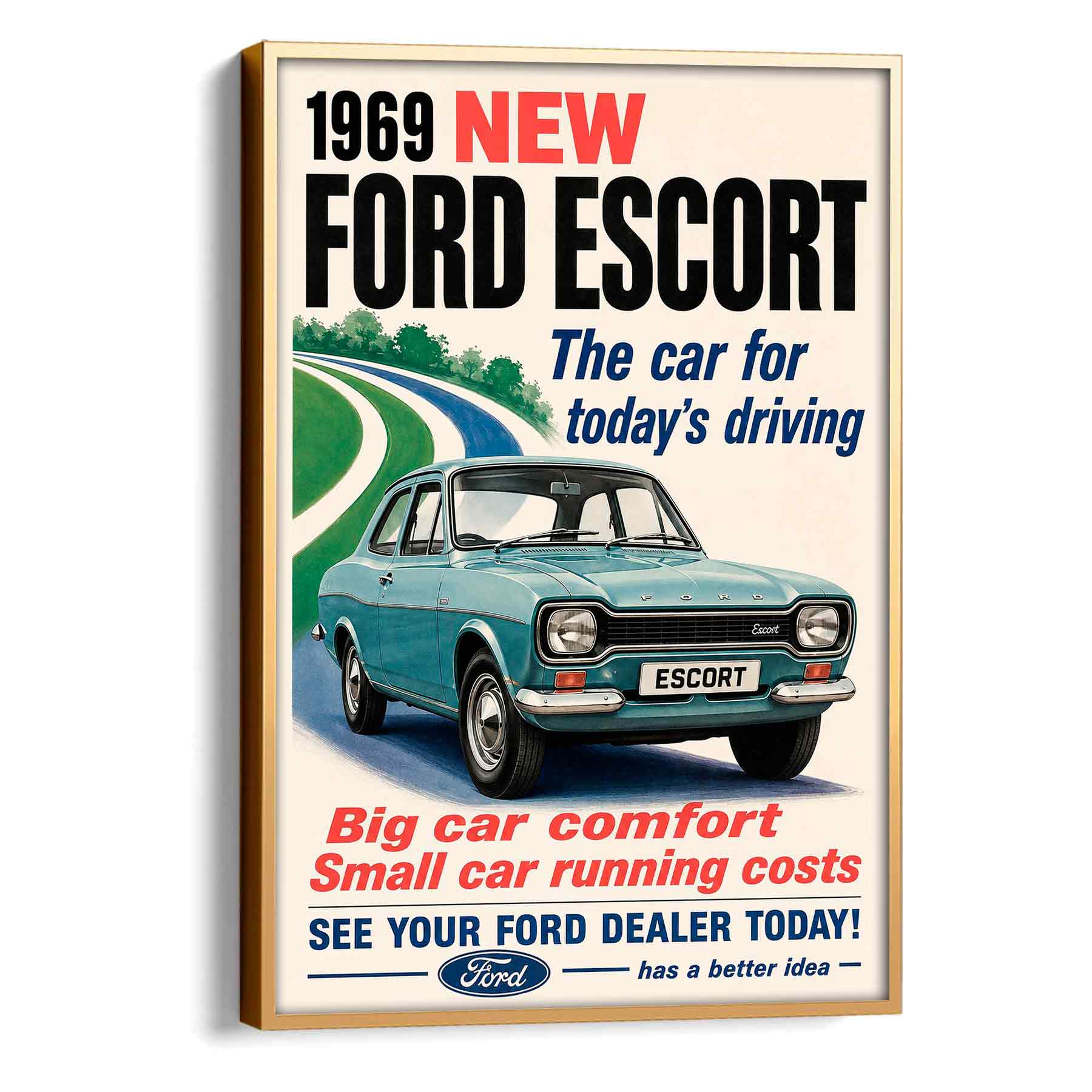 Juliste autot Ford Escort LÖ 40×55 50x70aa