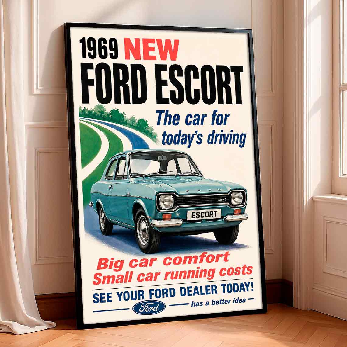 Juliste autot Ford Escort LÖ 40×55 50x70aaa