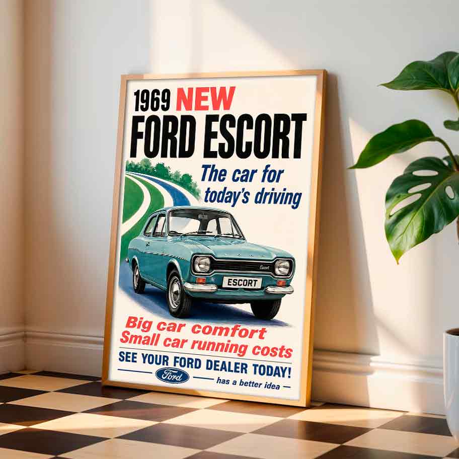 Juliste autot Ford Escort LÖ 40×55 50x70aaaa