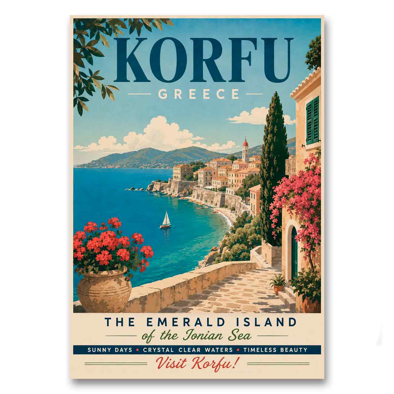 Juliste matkailu korfu kreikka LÖ 40×55 50x70aaa