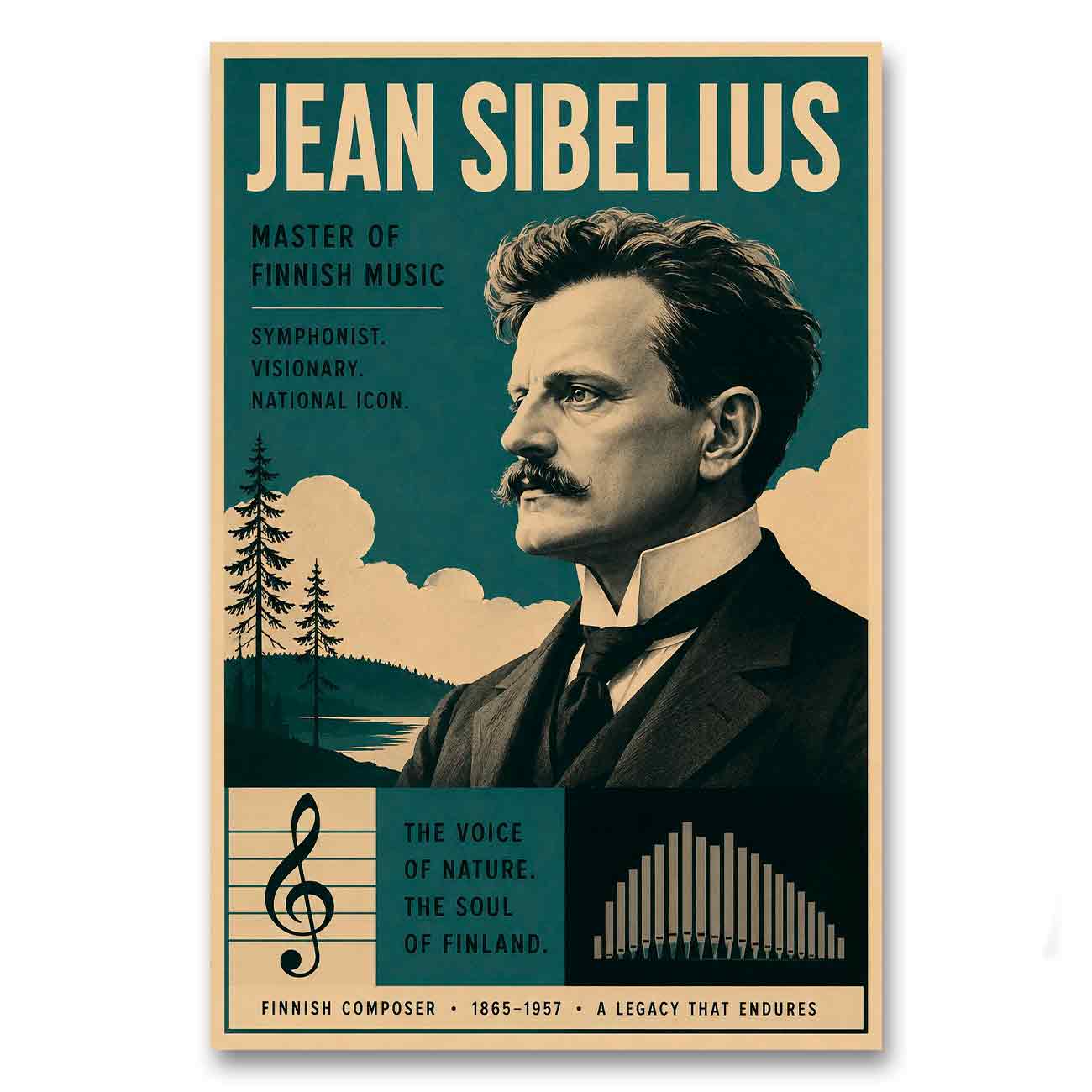 Juliste musiikki Jean Sibelius LÖ 40×60 50×75-1a