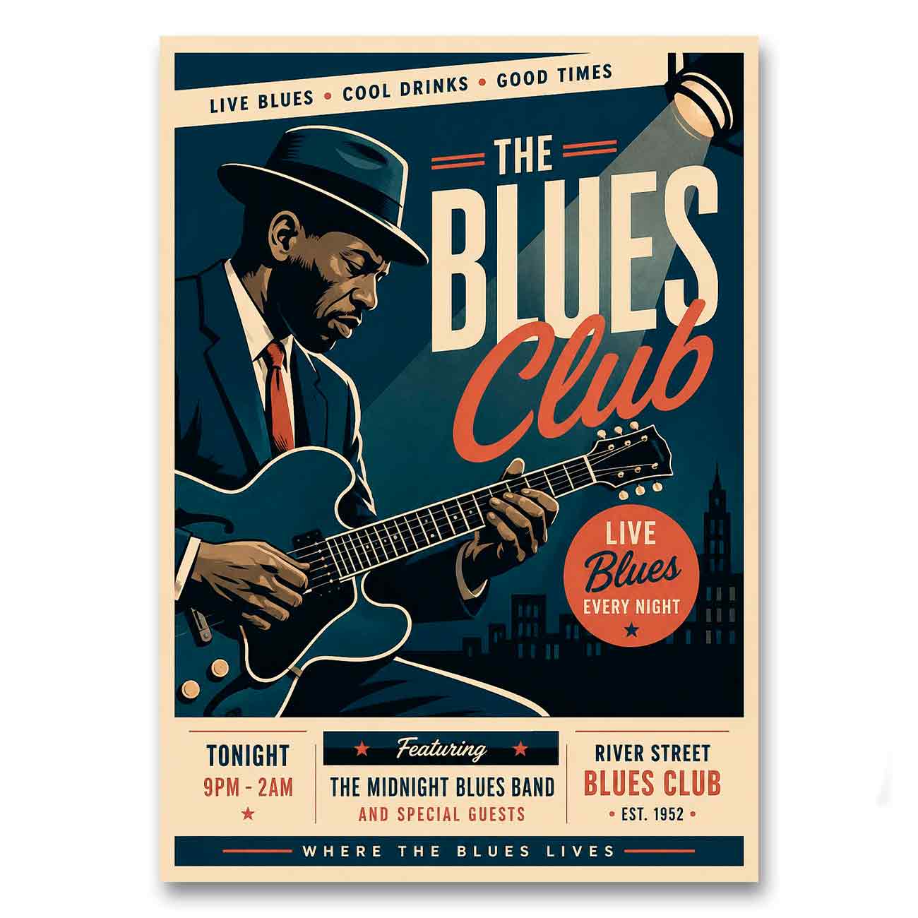Juliste musiikki blues club LÖ 40×55 50×70-1a