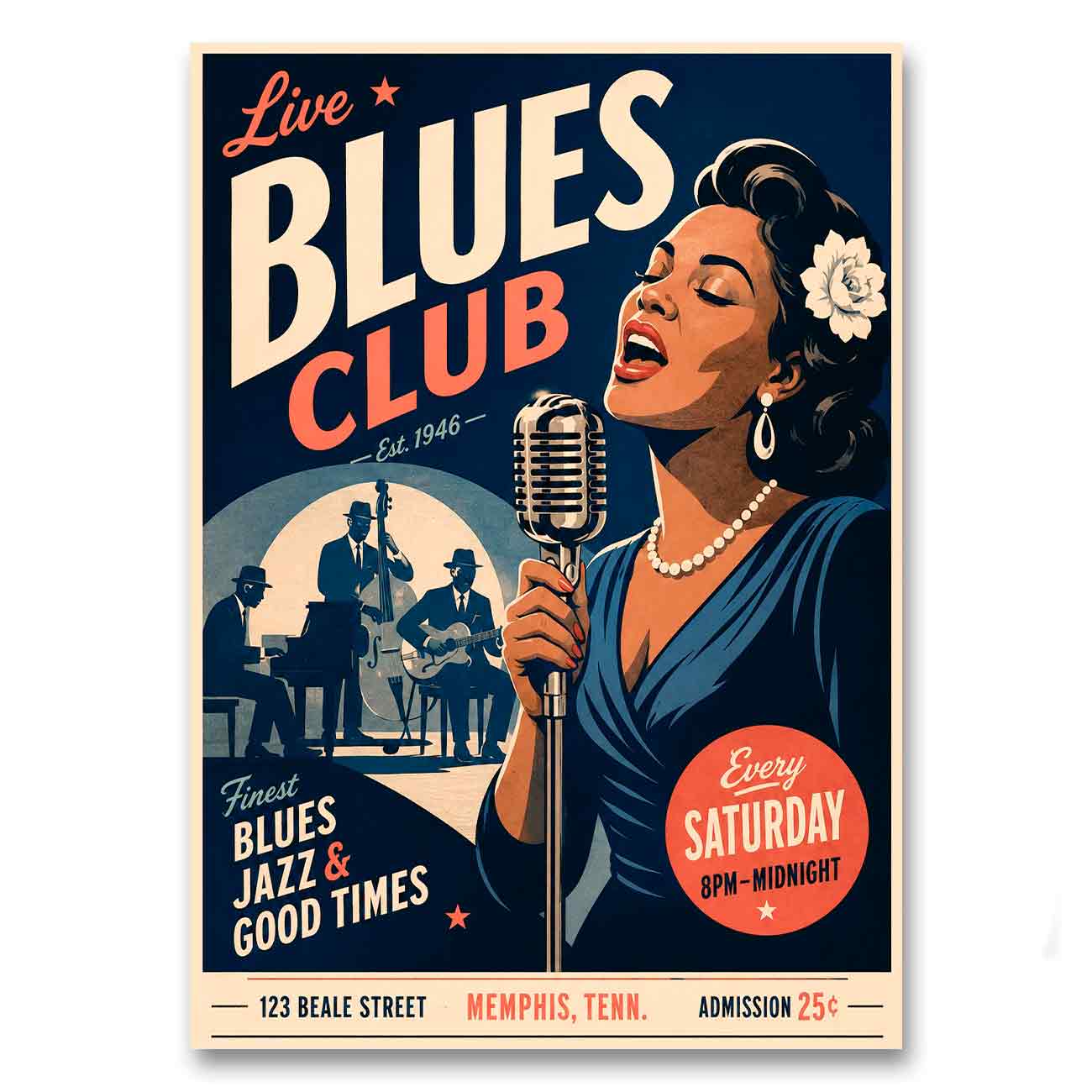 Juliste musiikki blues club LÖ 40×55 50×70-3a