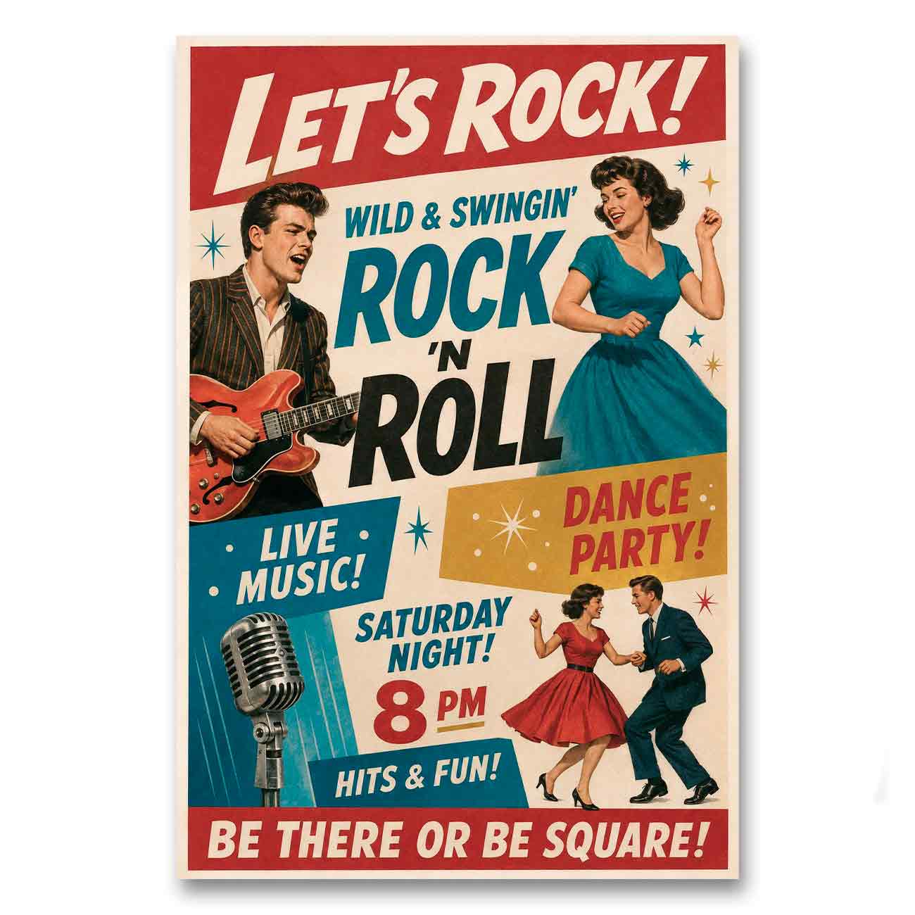 Juliste musiikki lets rock LÖ 40×60 50x75a